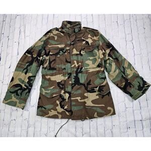 USGI Golden Mfg M65 Military Field Coat Cold Weather Woodland Camo VTG M LONG